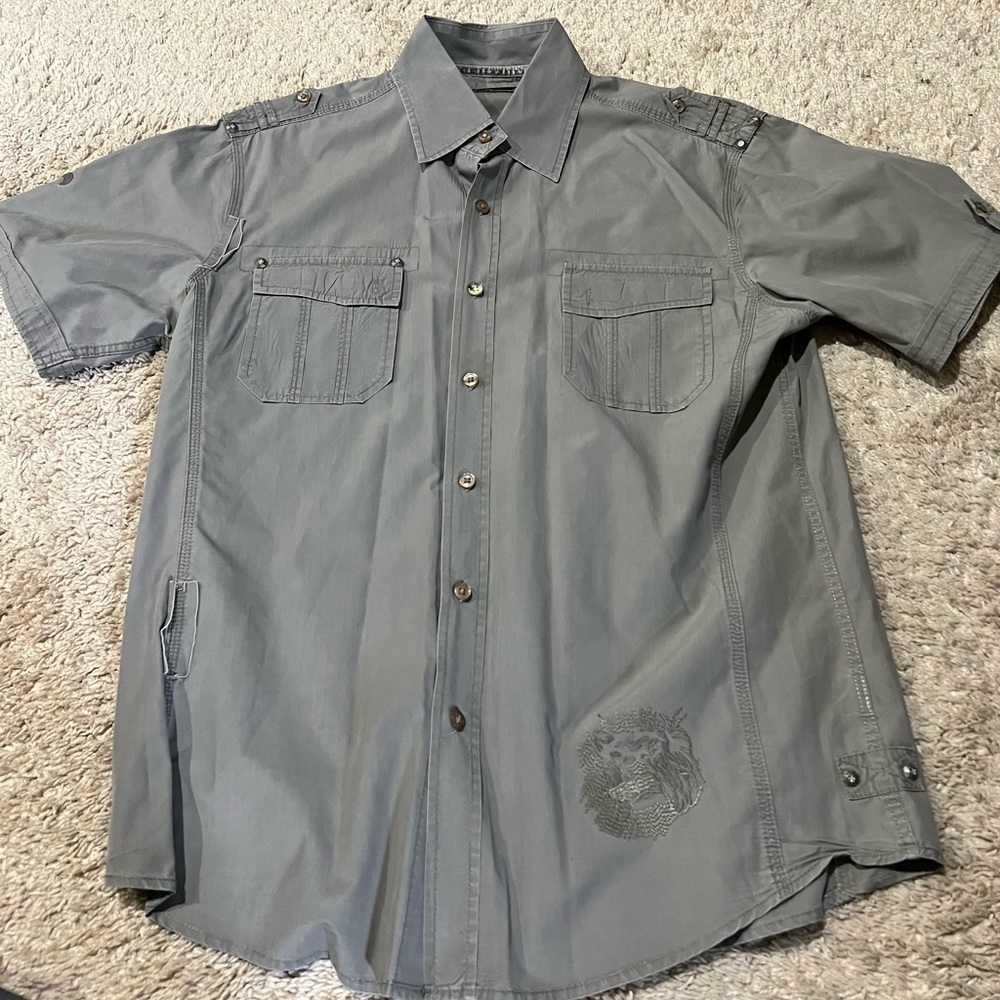 Green 7 Diamonds Large Short Sleeve Button Down Shirt